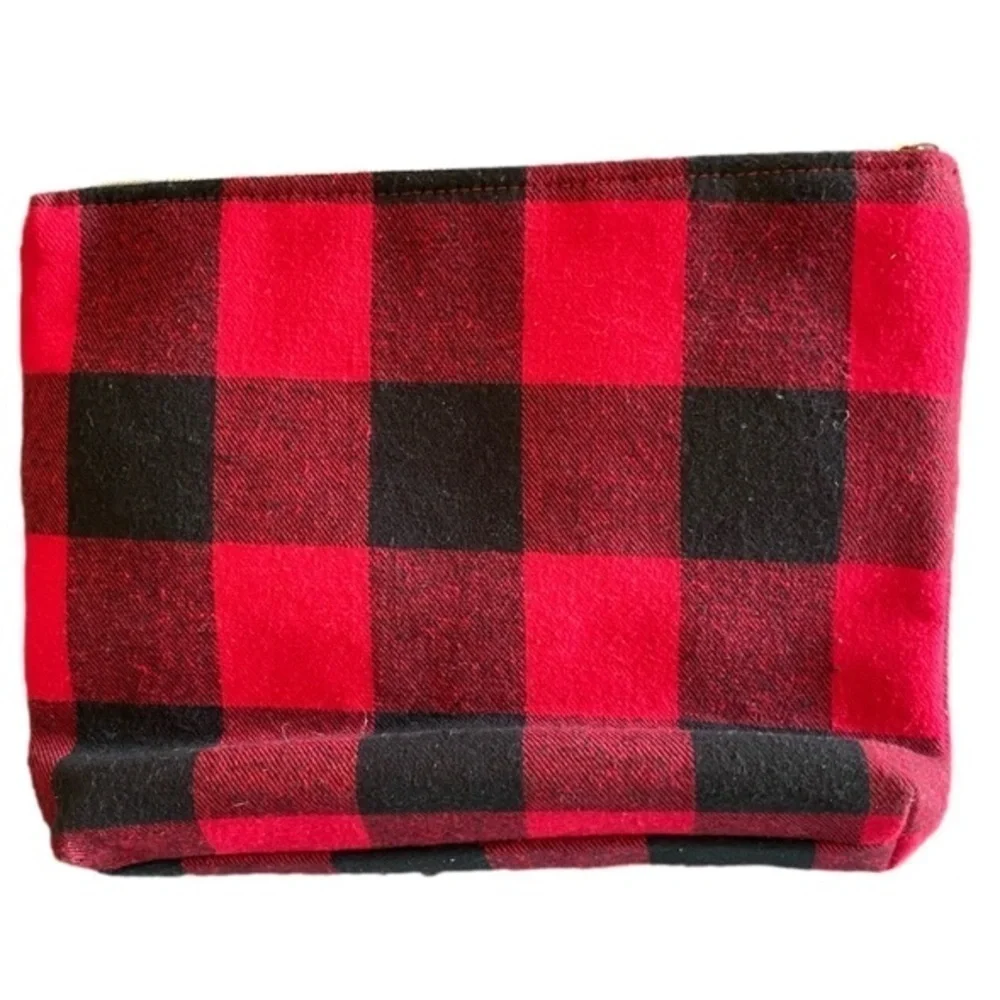 ALL IS MERRY & BRIGHT Cosmetic Toiletries Bag Red and Black Buffalo Plaid NWT